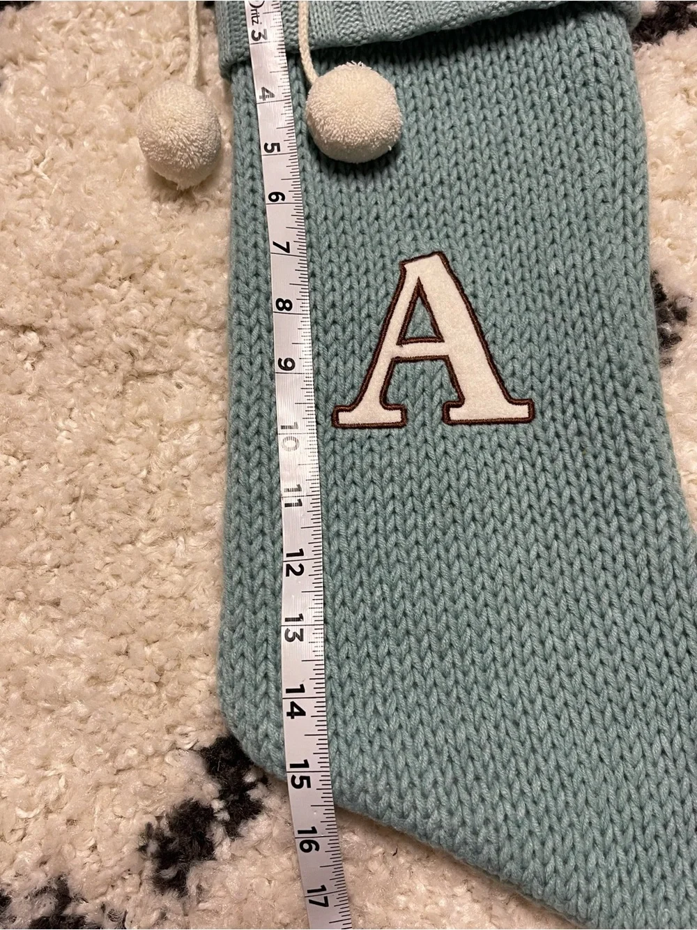 Personalized Knit Stocking in Light Teal with Letter A